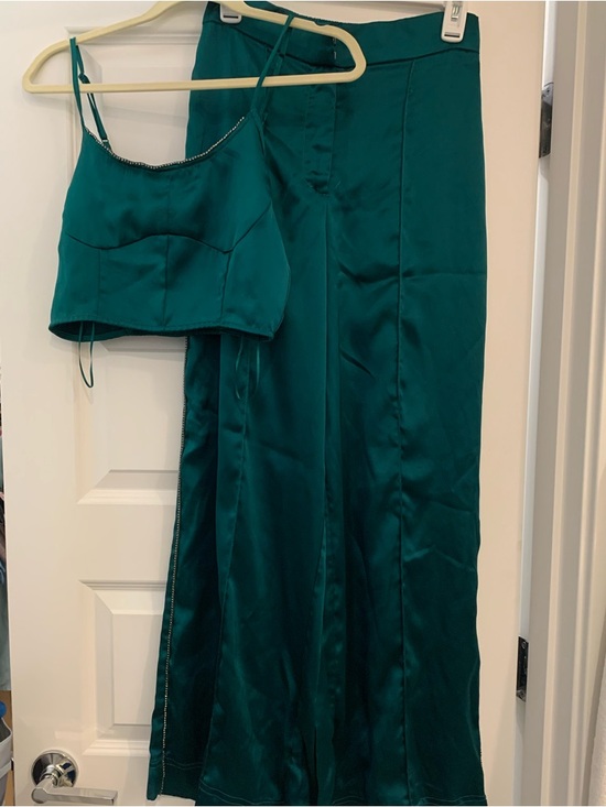 None Pants - Emerald Satin Two-Piece Jumpsuit Set for formal events